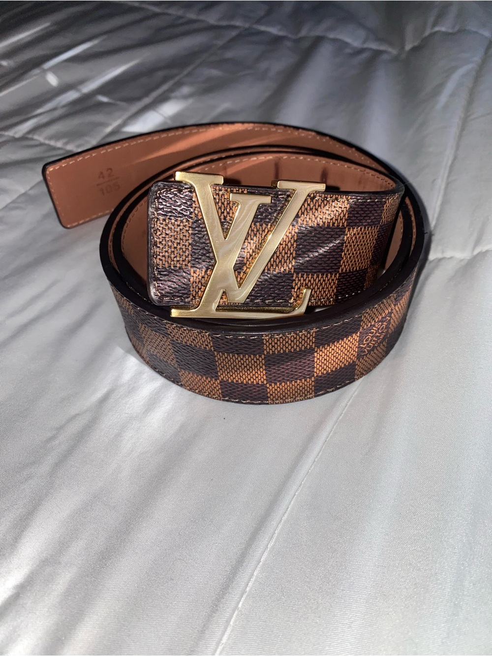 Louis Vuitton Brown Damier Ebene LV Initiales Gold Buckle Belt